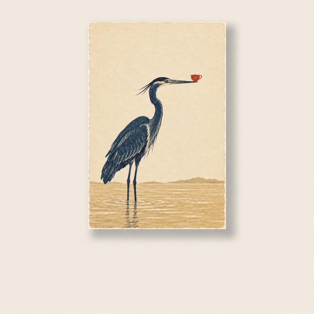 Tea at Low Tide Heron Printable Wall Art Digital Download — image 1