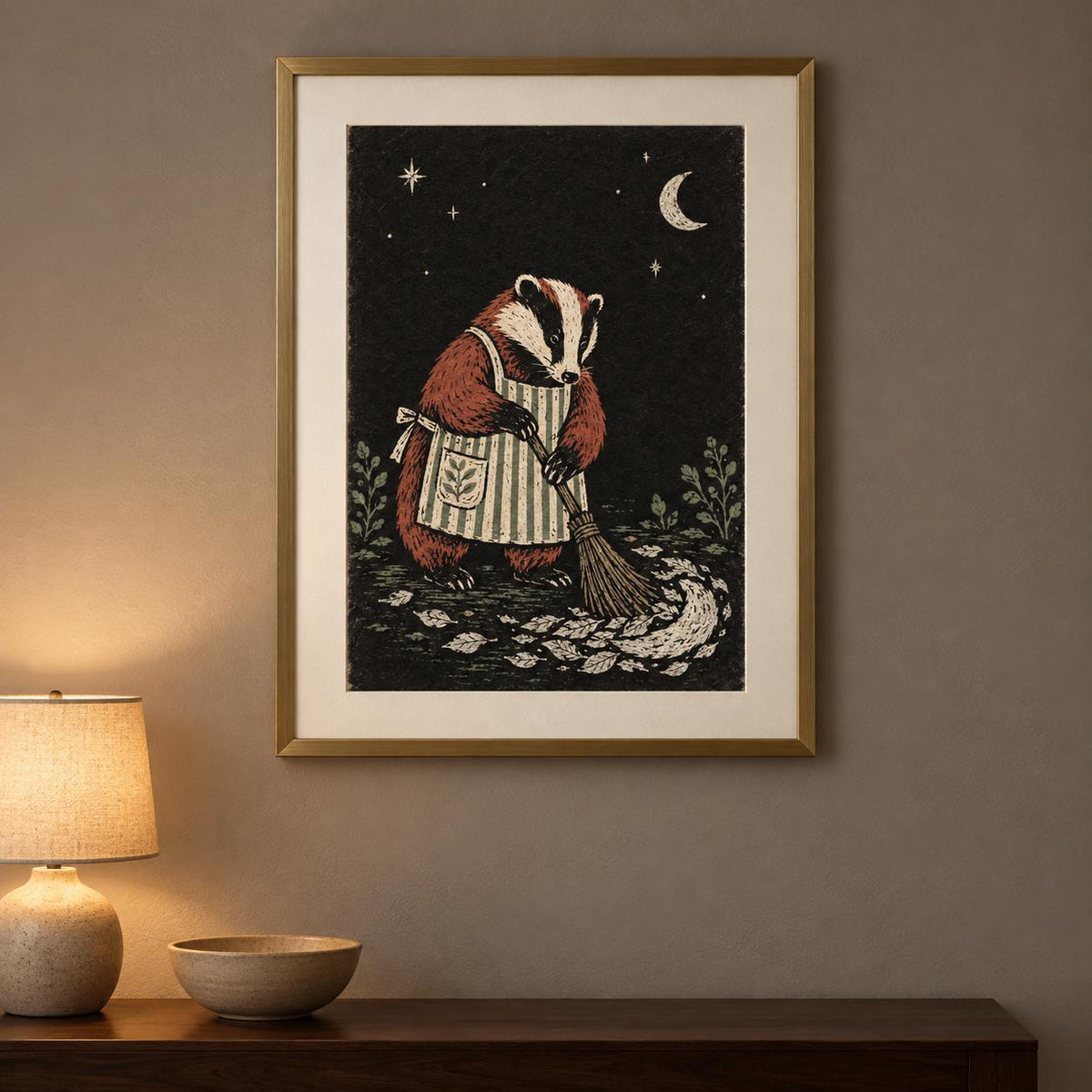 Moonlit Badger Woodland Printable Wall Art Digital Download — image 4