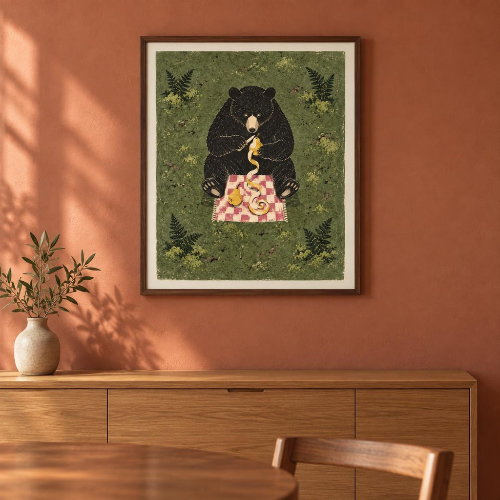 Black Bear Picnic Forest Printable Wall Art Digital Download — image 3