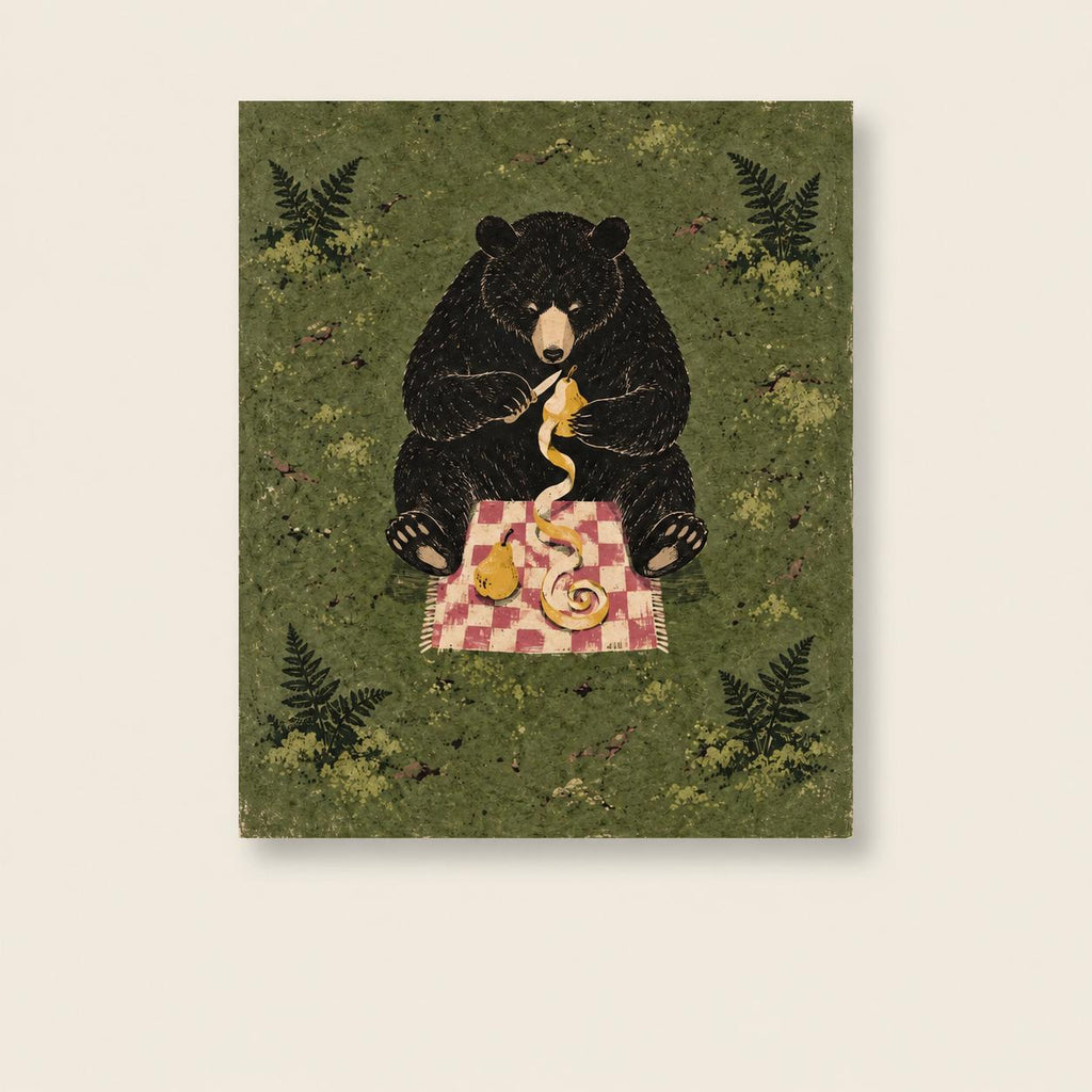 Black Bear Picnic Forest Printable Wall Art Digital Download — image 1