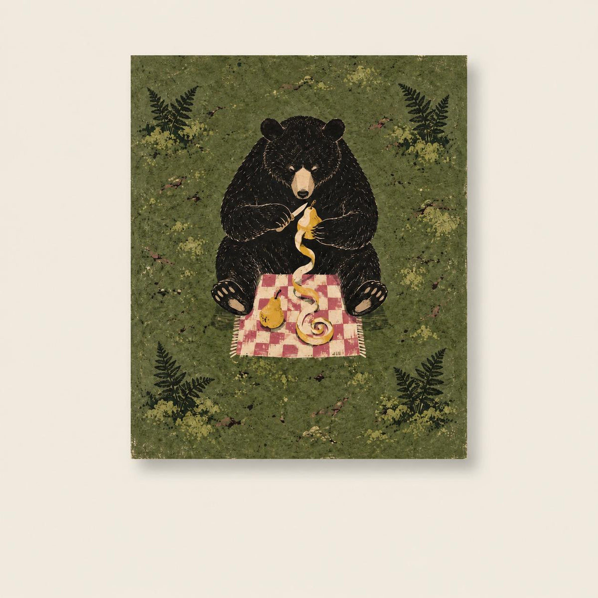 Black Bear Picnic Forest Printable Wall Art Digital Download — image 1