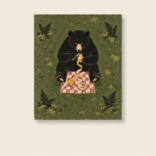 Black Bear Picnic Forest Printable Wall Art Digital Download — image 1