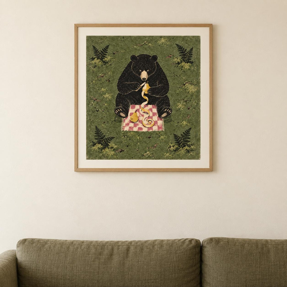 Black Bear Picnic Forest Printable Wall Art Digital Download — image 2