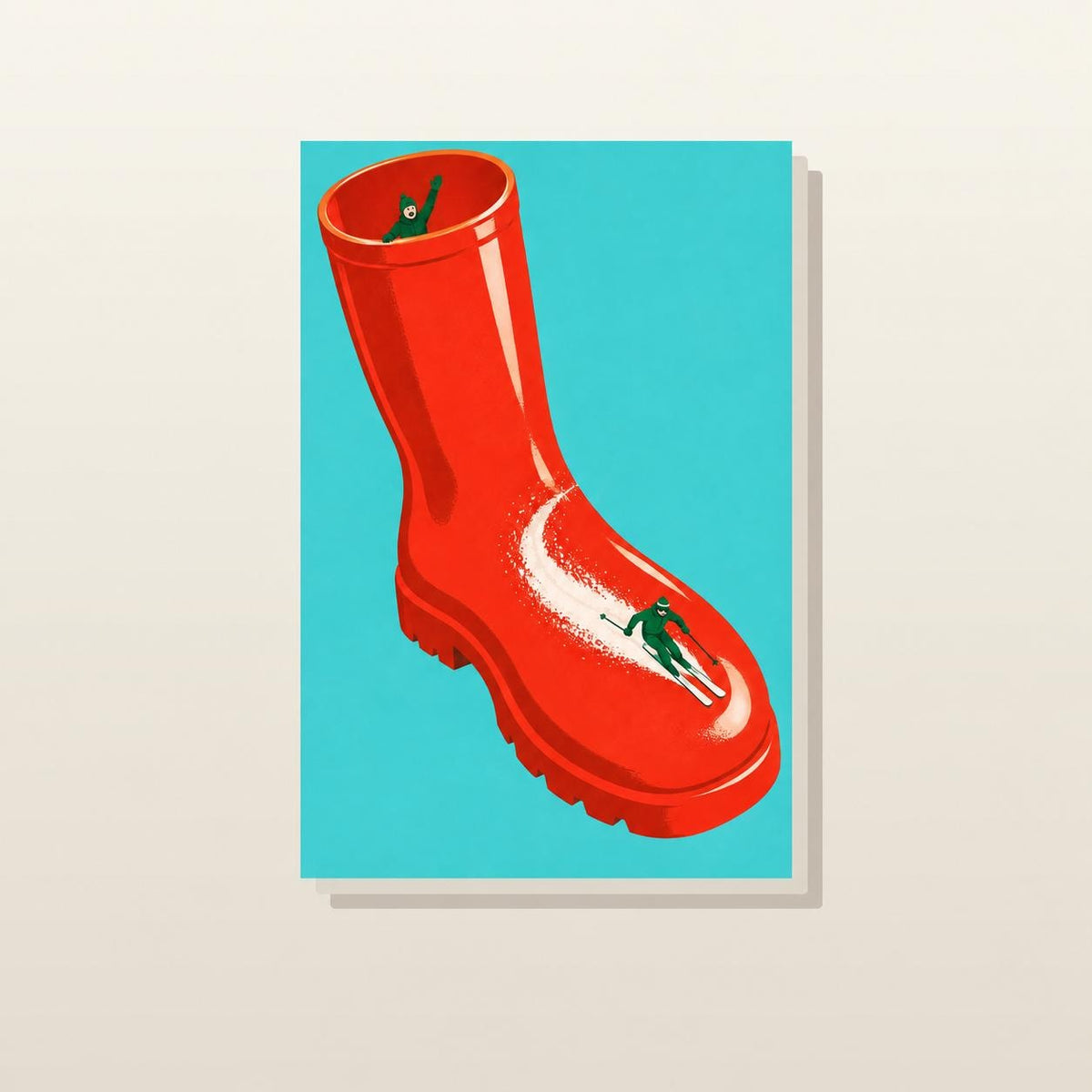 Tiny Skiers Red Rain Boot Printable Wall Art Digital Download — image 1