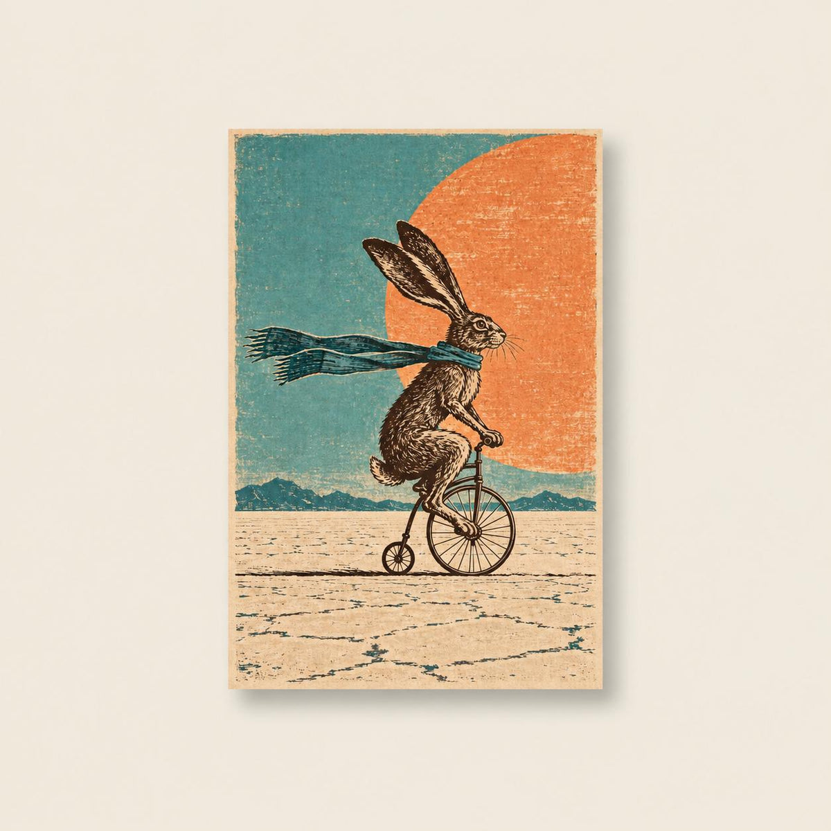 Penny Farthing Hare Desert Printable Wall Art Digital Download — image 1