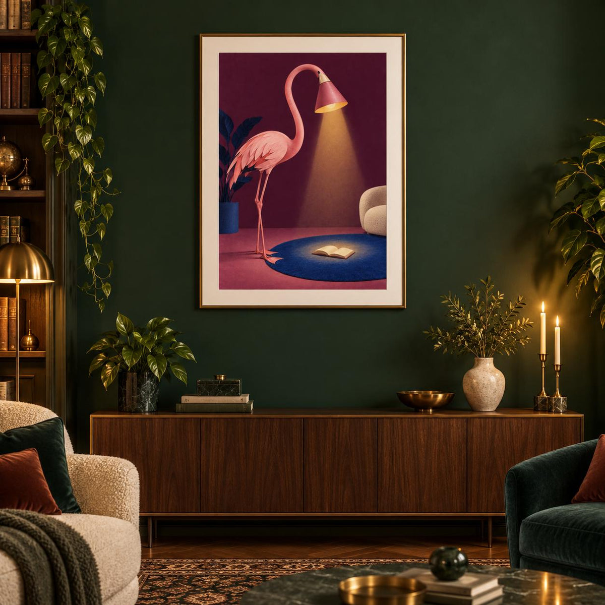 Flamingo Reading Lamp Pink Bird Printable Wall Art Digital Download — image 3