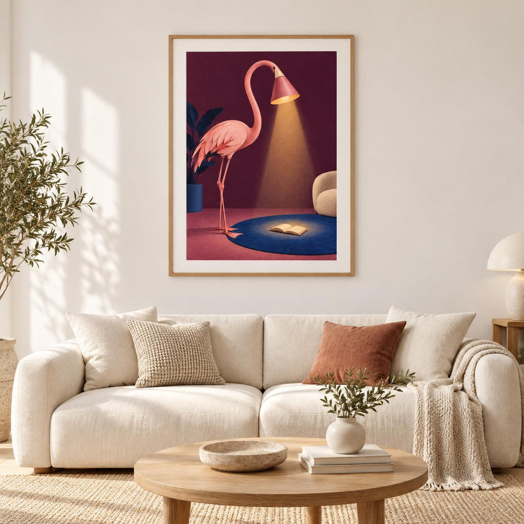 Flamingo Reading Lamp Pink Bird Printable Wall Art Digital Download — image 2