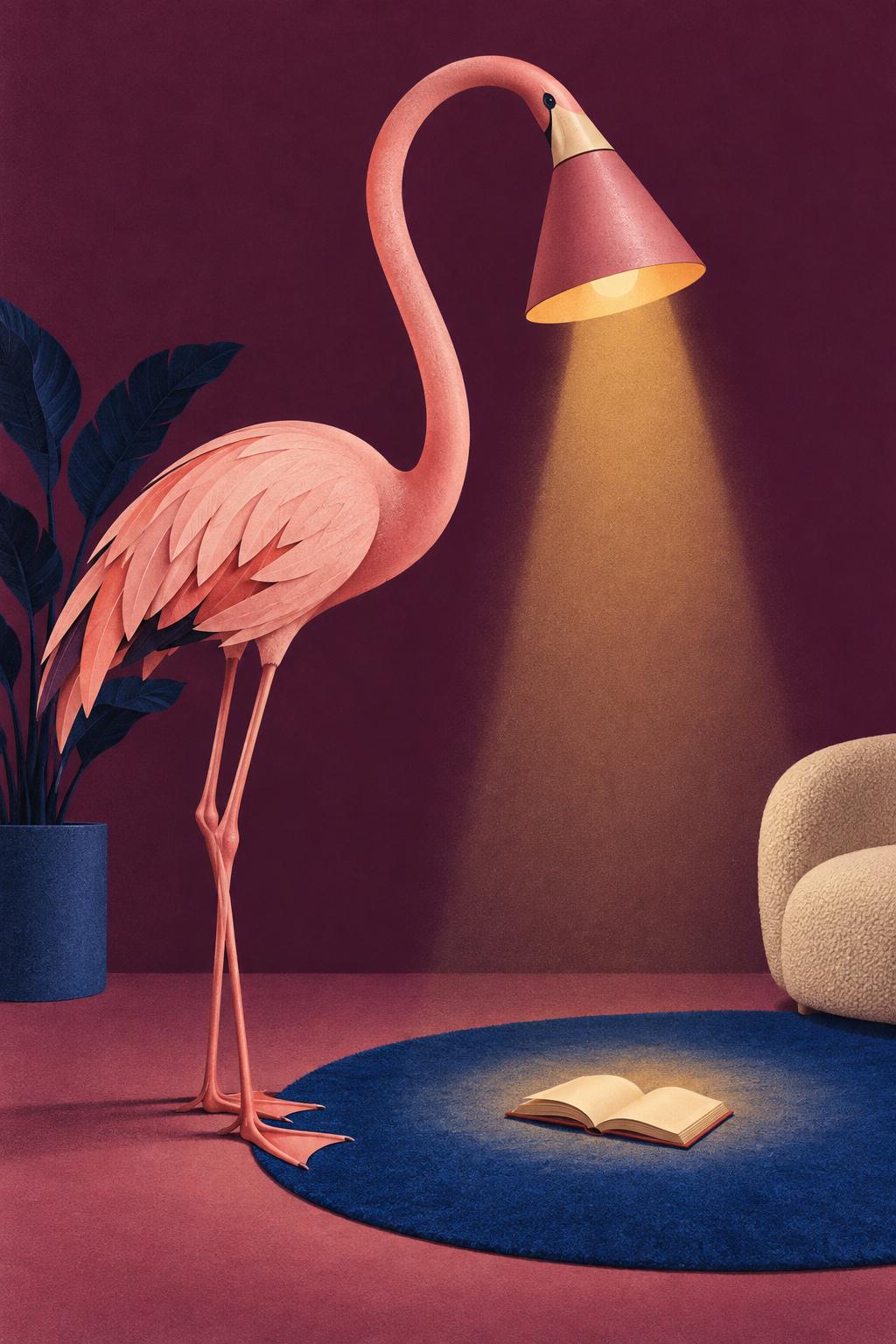 Flamingo Reading Lamp Pink Bird Printable Wall Art Digital Download — image 5