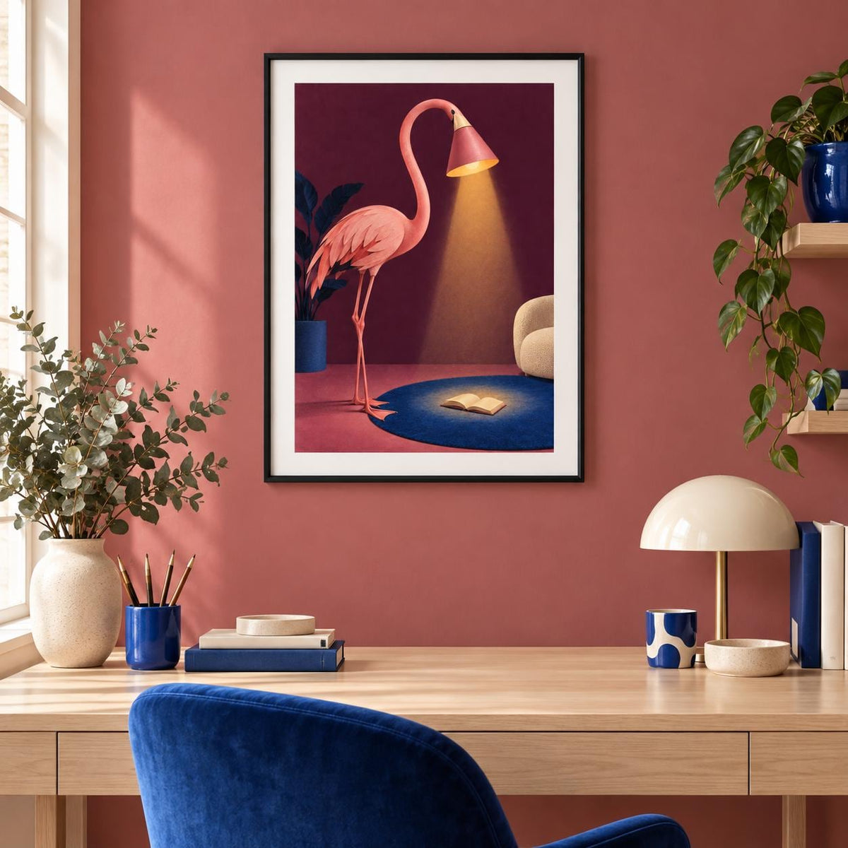 Flamingo Reading Lamp Pink Bird Printable Wall Art Digital Download — image 4