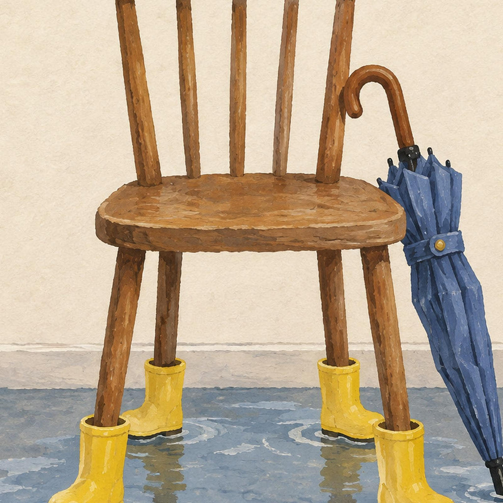 Chair in Yellow Wellies Rainy Day Printable Wall Art Digital Download — image 6