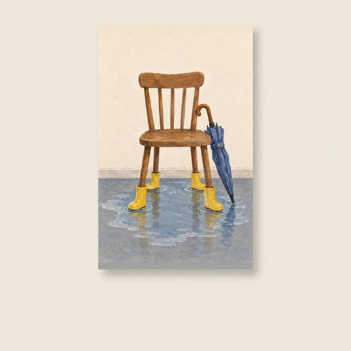 Chair in Yellow Wellies Rainy Day Printable Wall Art Digital Download — image 1