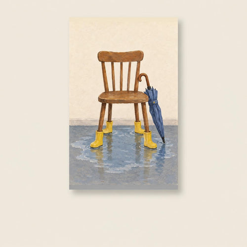 Chair in Yellow Wellies Rainy Day Printable Wall Art Digital Download — image 1