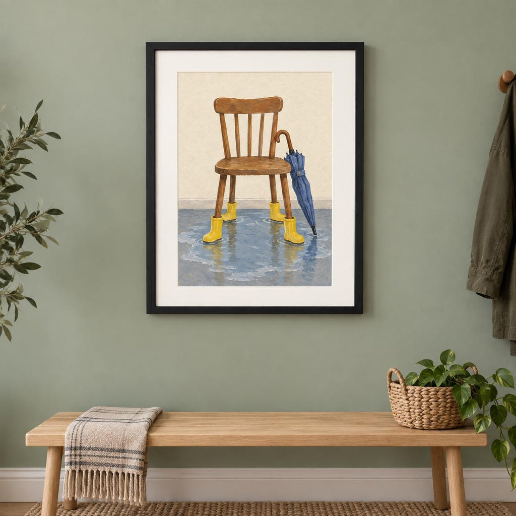 Chair in Yellow Wellies Rainy Day Printable Wall Art Digital Download — image 4