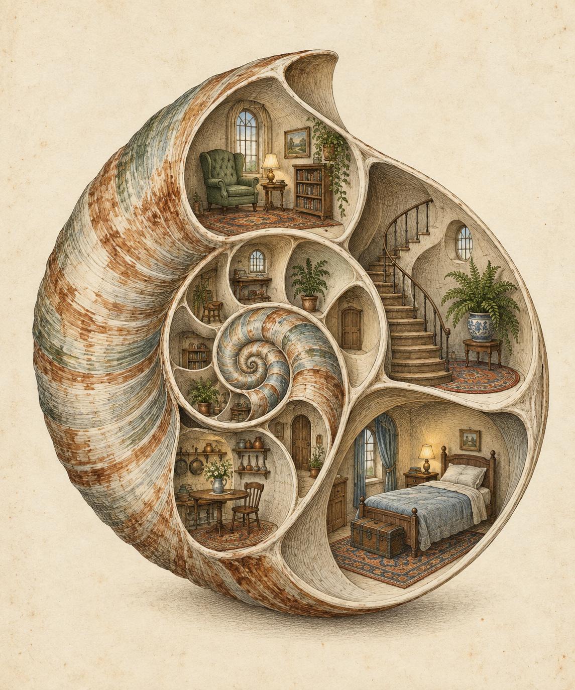 Nautilus Shell House Surreal Printable Wall Art Digital Download — image 5
