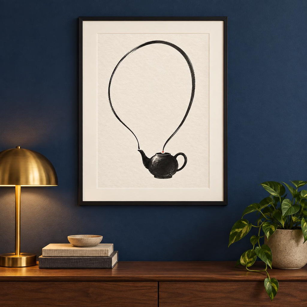 Surreal Teapot Balloon Black Ink Printable Wall Art Digital Download — image 2