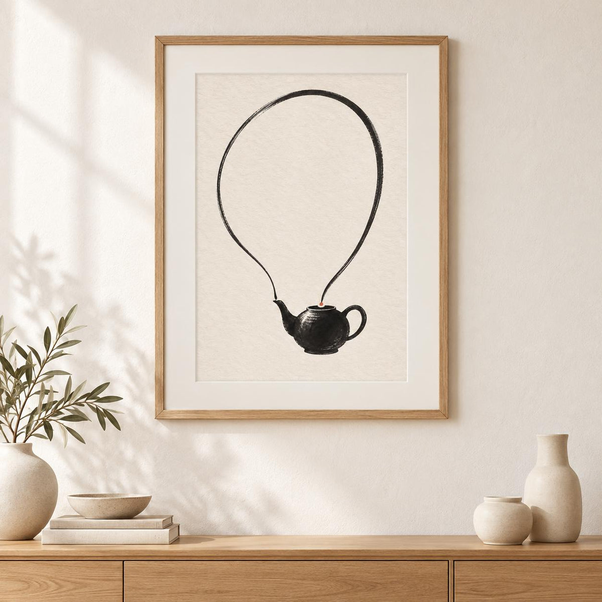 Surreal Teapot Balloon Black Ink Printable Wall Art Digital Download — image 3