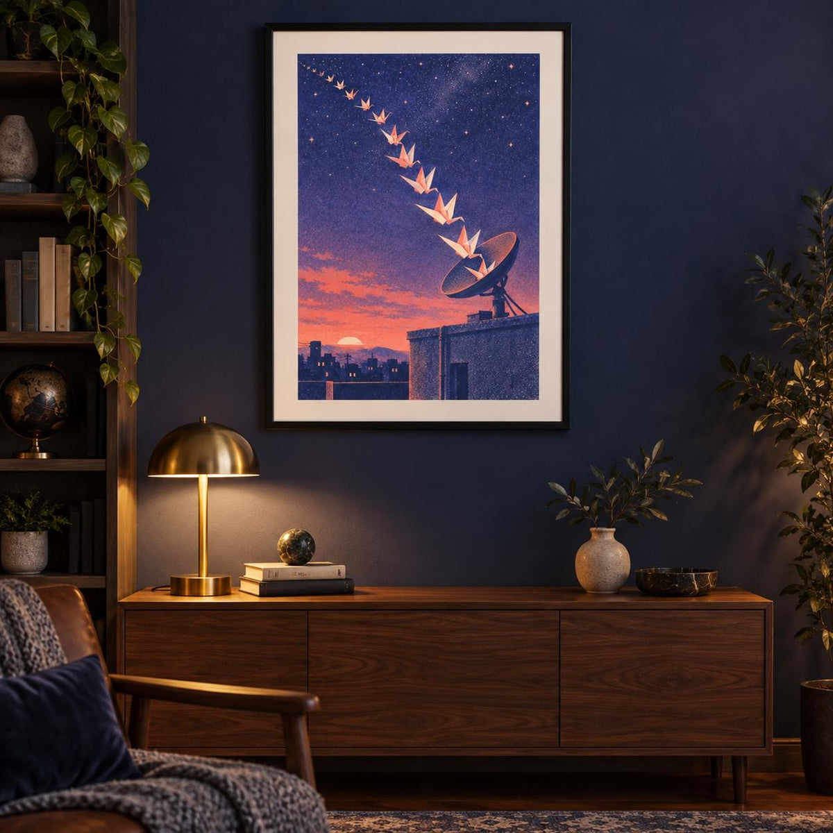 Origami Crane Signal Retro Futurist Printable Wall Art Digital Download — image 2