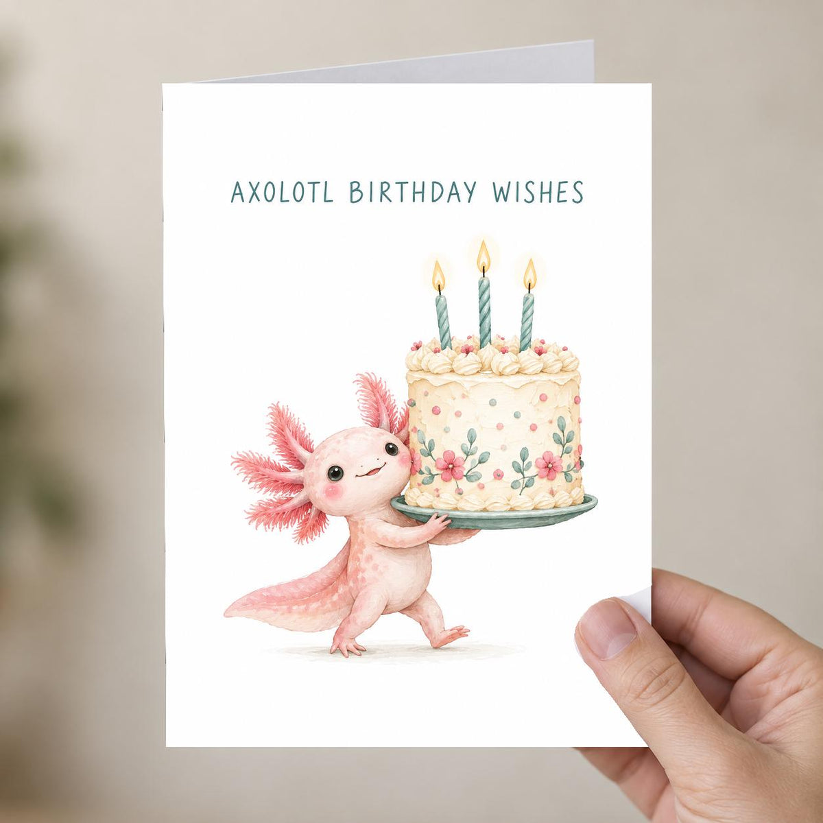 Cute Pink Axolotl Birthday Card Blank Inside — image 3