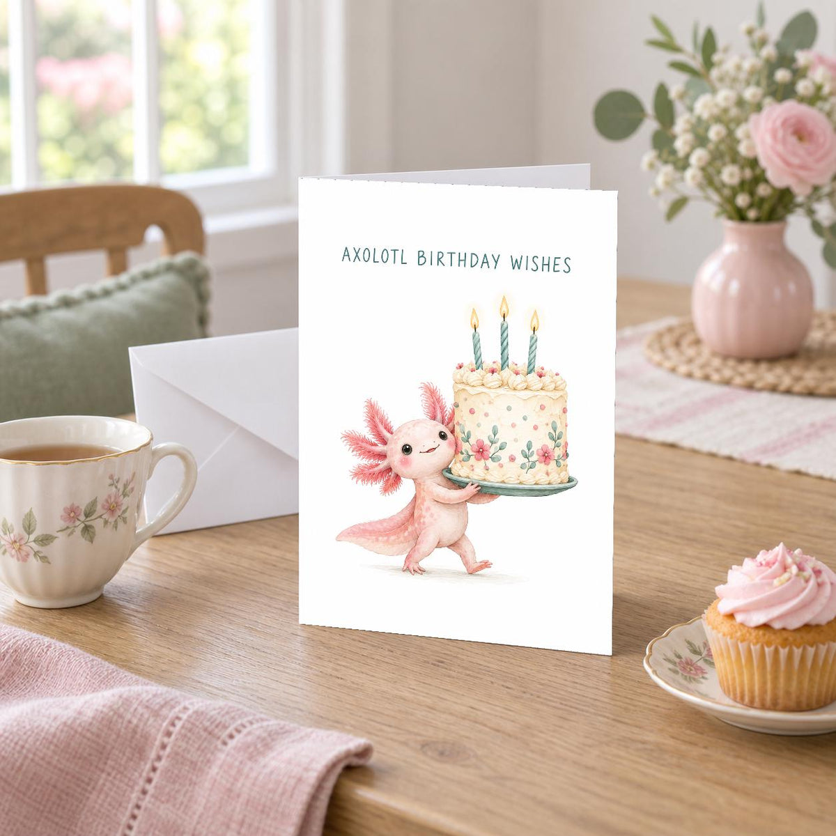 Cute Pink Axolotl Birthday Card Blank Inside — image 2
