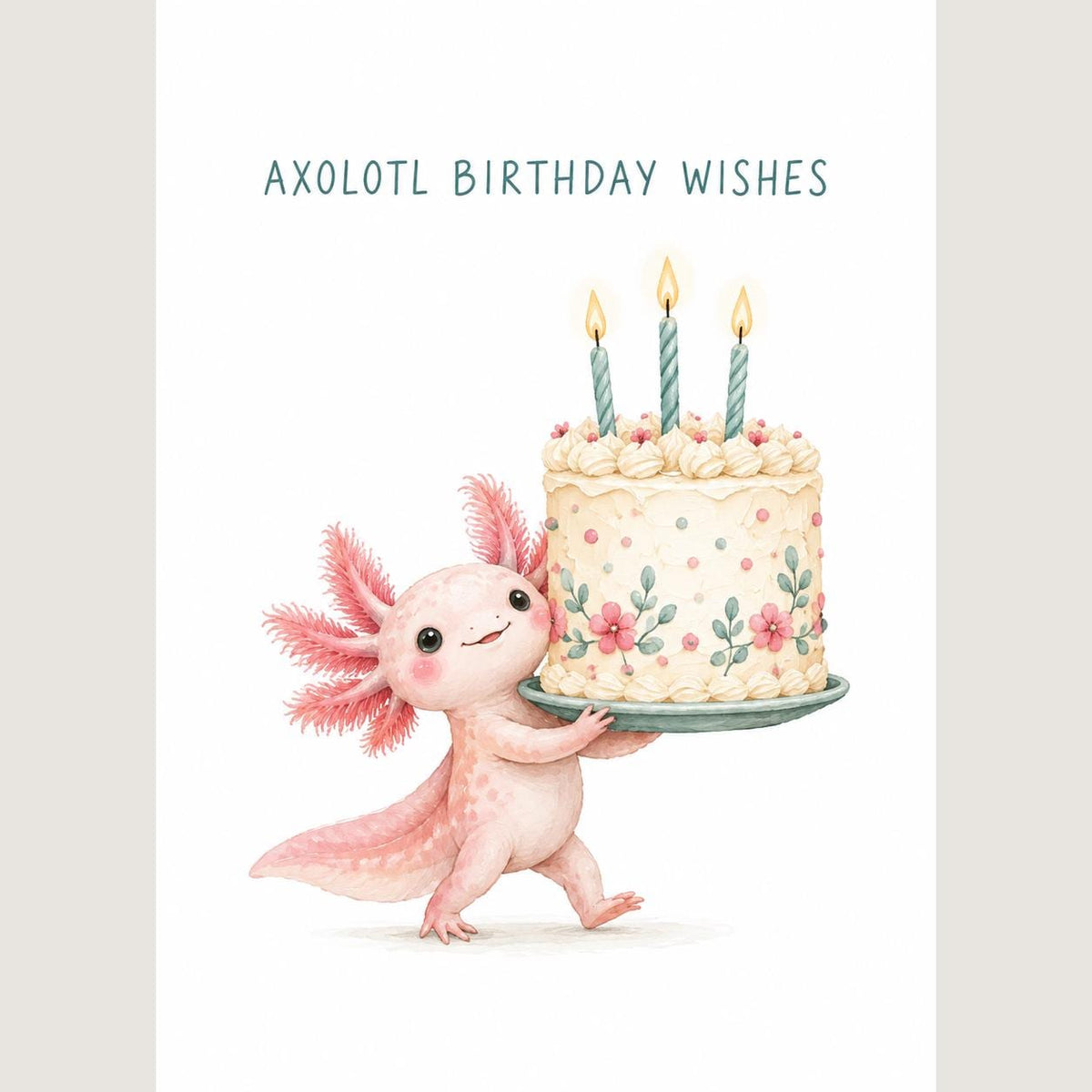 Cute Pink Axolotl Birthday Card Blank Inside — image 4