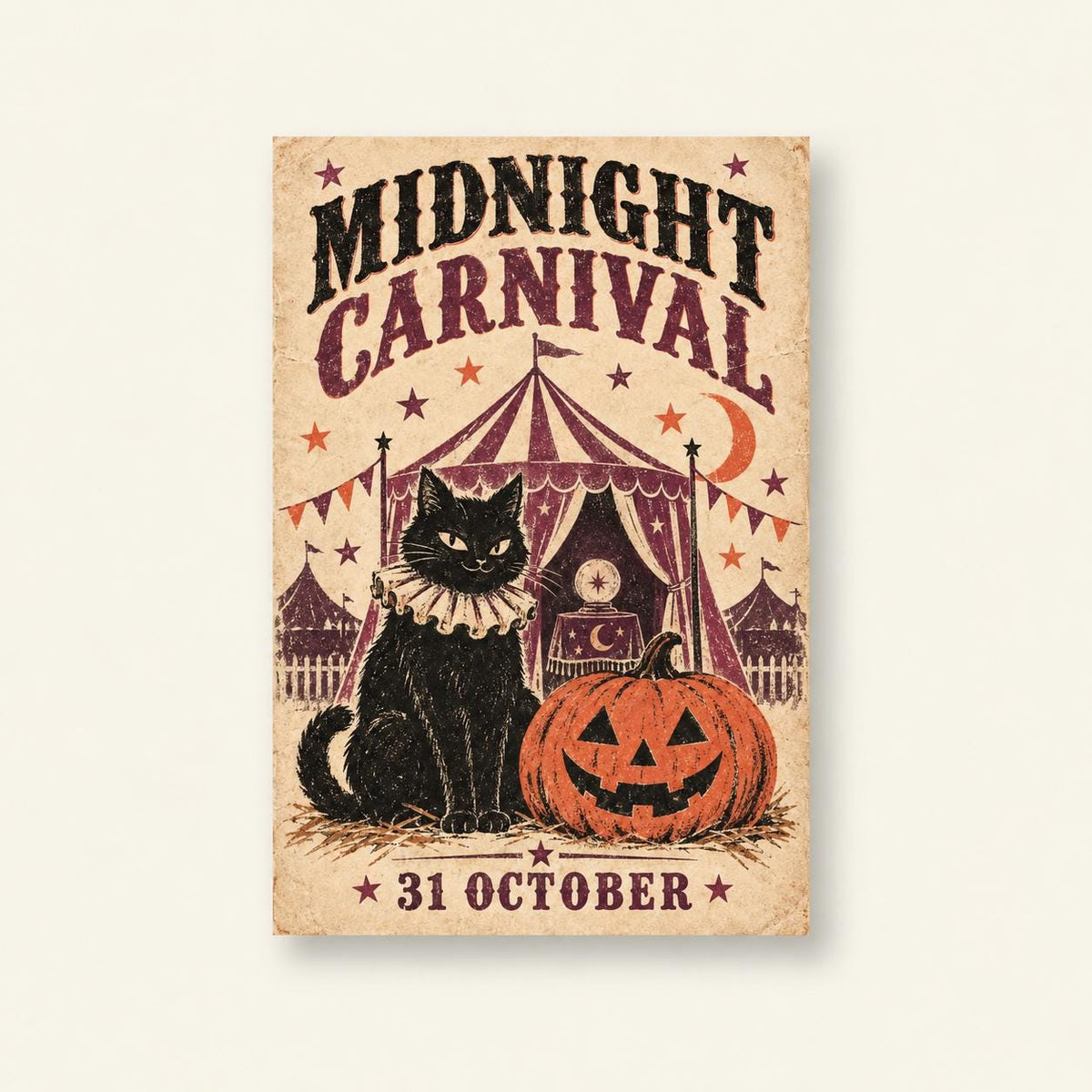 Midnight Carnival Halloween Black Cat Printable Wall Art Digital Download — image 1