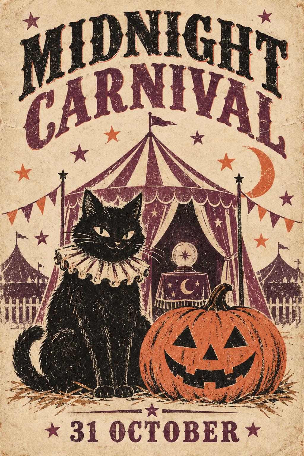 Midnight Carnival Halloween Black Cat Printable Wall Art Digital Download — image 5