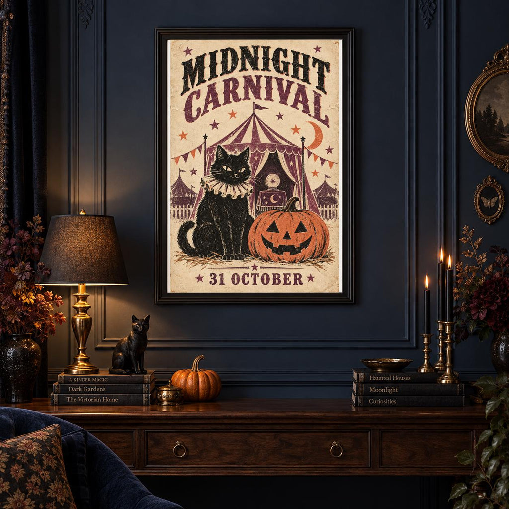 Midnight Carnival Halloween Black Cat Printable Wall Art Digital Download — image 2