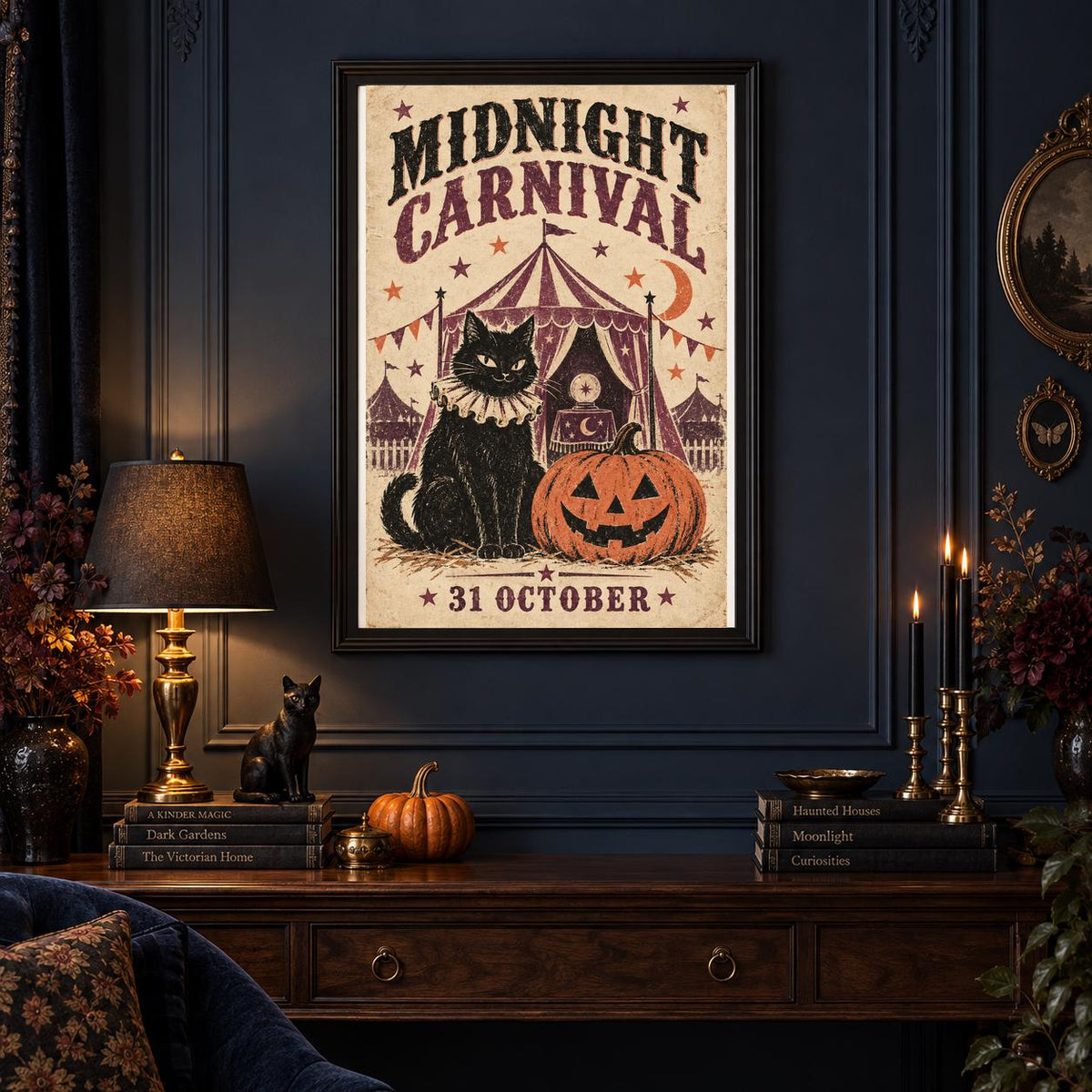Midnight Carnival Halloween Black Cat Printable Wall Art Digital Download — image 2