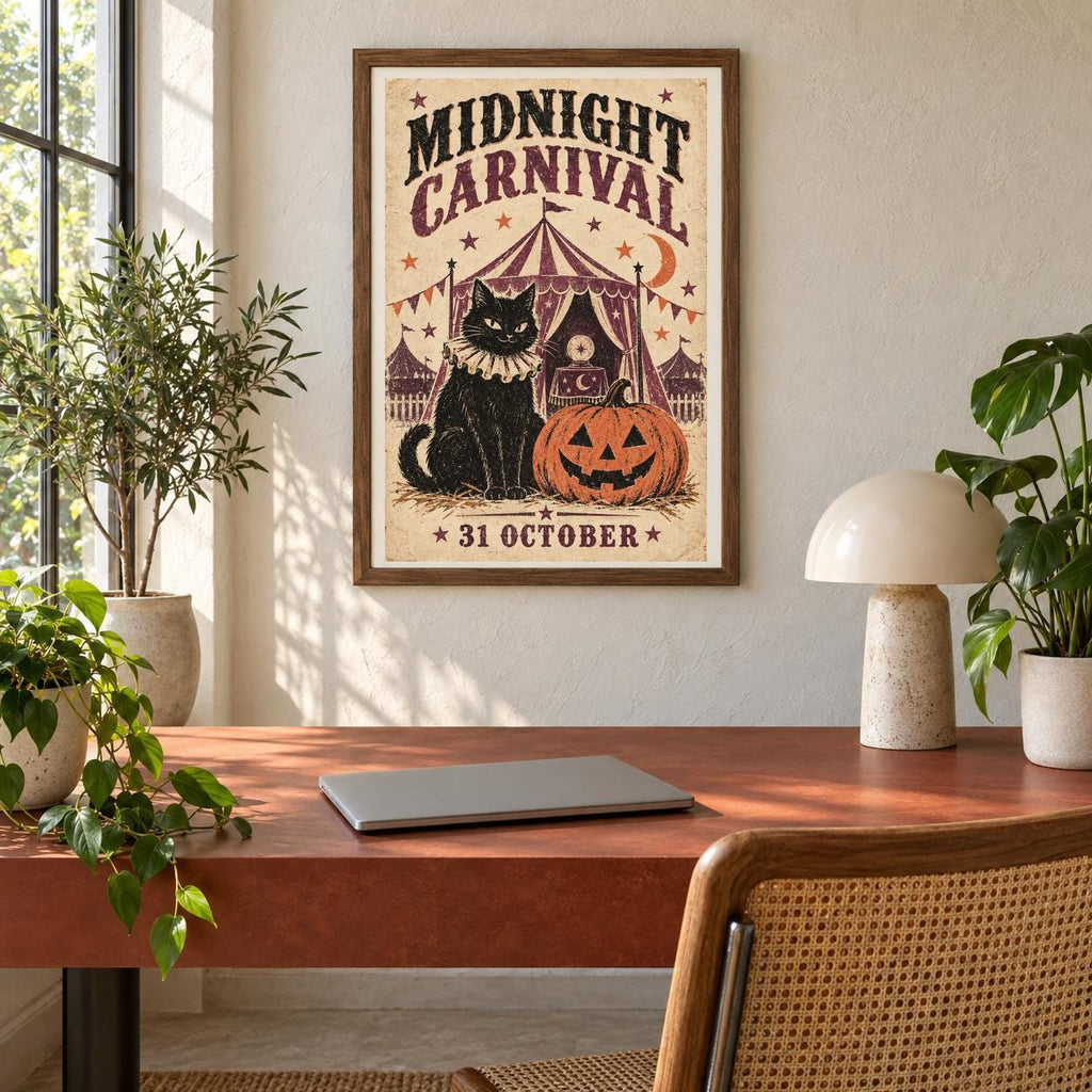 Midnight Carnival Halloween Black Cat Printable Wall Art Digital Download — image 3