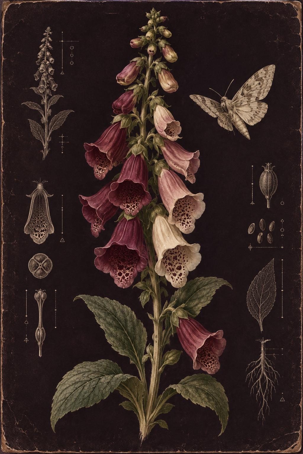 Foxglove Moth Dark Botanical Printable Wall Art Digital Download — image 5