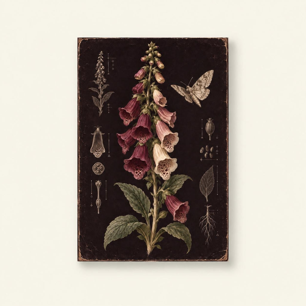 Foxglove Moth Dark Botanical Printable Wall Art Digital Download — image 1