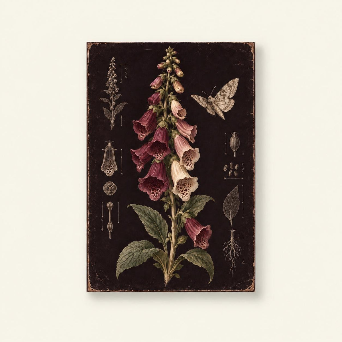 Foxglove Moth Dark Botanical Printable Wall Art Digital Download — image 1