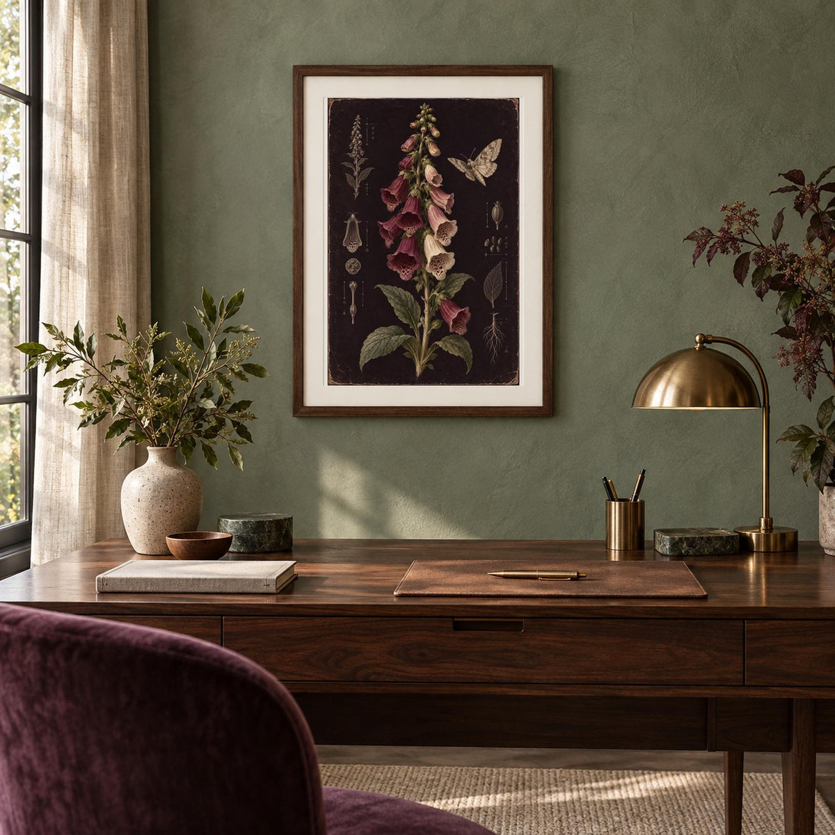 Foxglove Moth Dark Botanical Printable Wall Art Digital Download — image 2