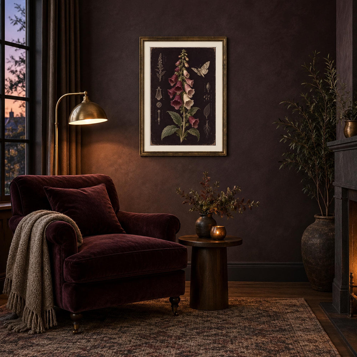 Foxglove Moth Dark Botanical Printable Wall Art Digital Download — image 3