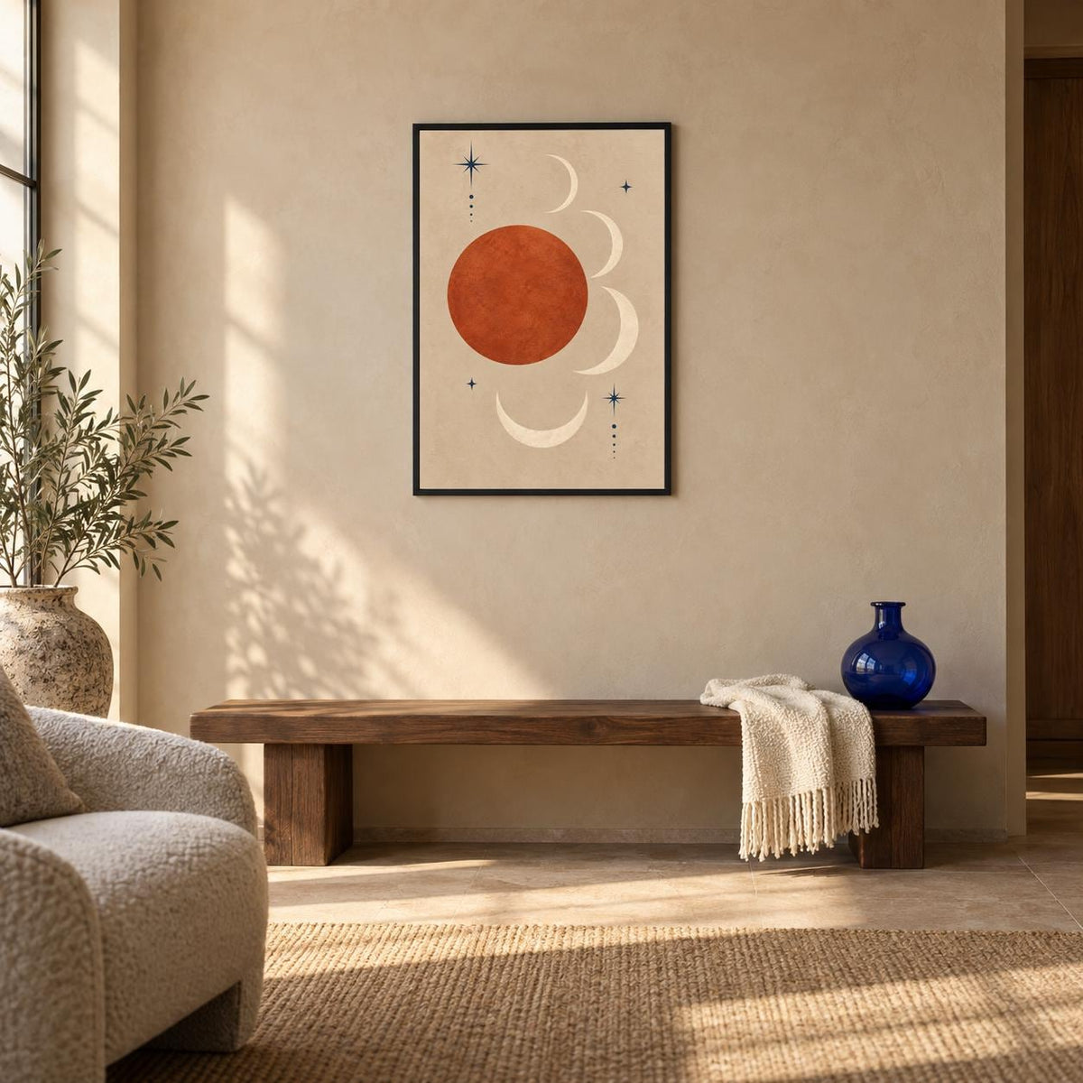 Celestial Geometric Printable Wall Art, Minimal Sun and Moon Poster, Modern Digital Download