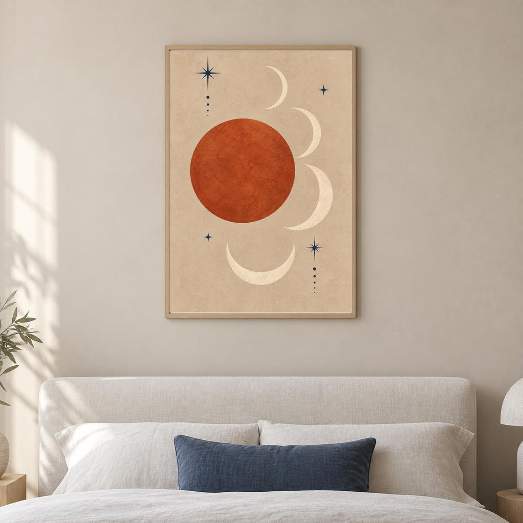 Celestial Geometric Printable Wall Art, Minimal Sun and Moon Poster, Modern Digital Download
