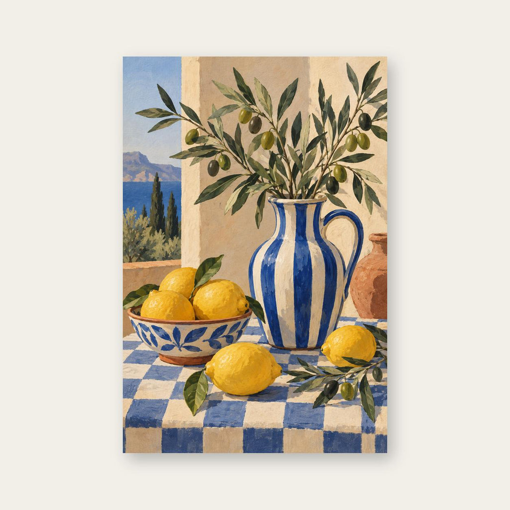 Lemon Still Life Printable Wall Art, Mediterranean Kitchen Poster, Colourful Digital Download
