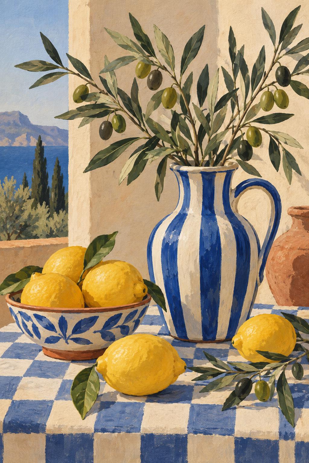 Lemon Still Life Printable Wall Art, Mediterranean Kitchen Poster, Colourful Digital Download